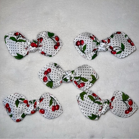 Cherries and Polka Dot Retro Bandana Knotted Hair Bow - Picture 9 of 11